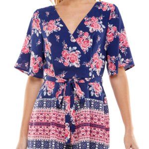 TRIXXI Womens Stretch Belted Surplice Neckline Romper Juniors - SMALL